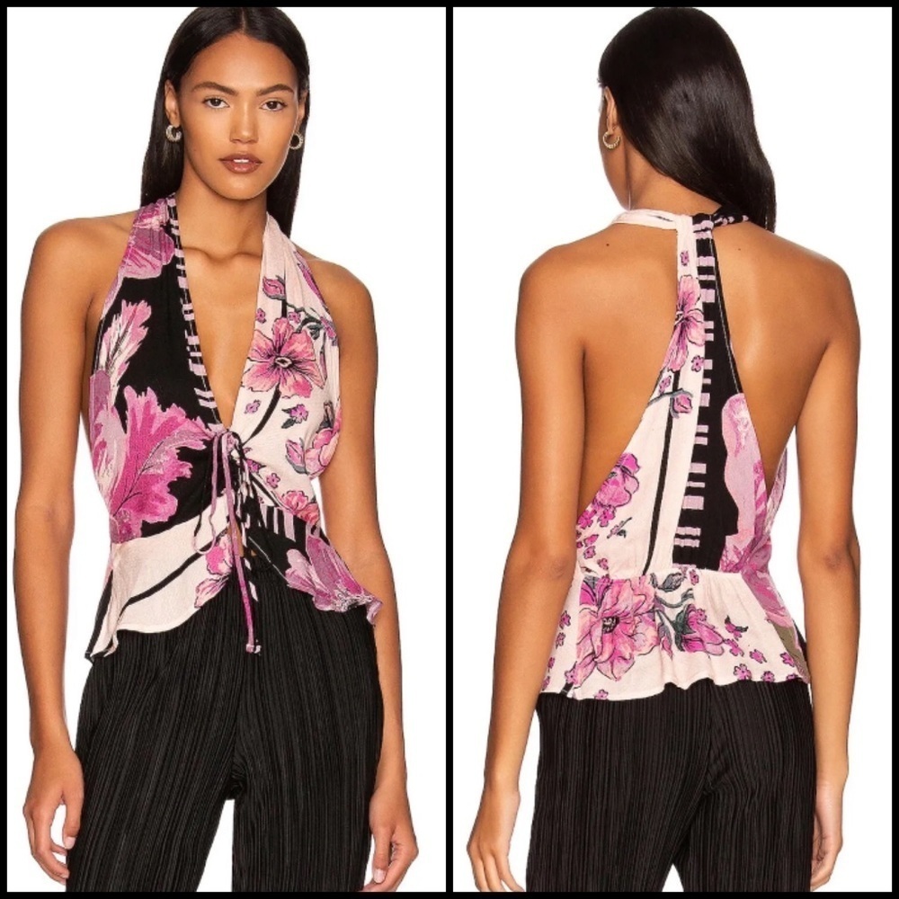 Free People Pink Floral Halter Top